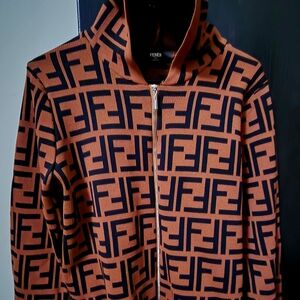 Fendi Tan and Black Logo Hoodie